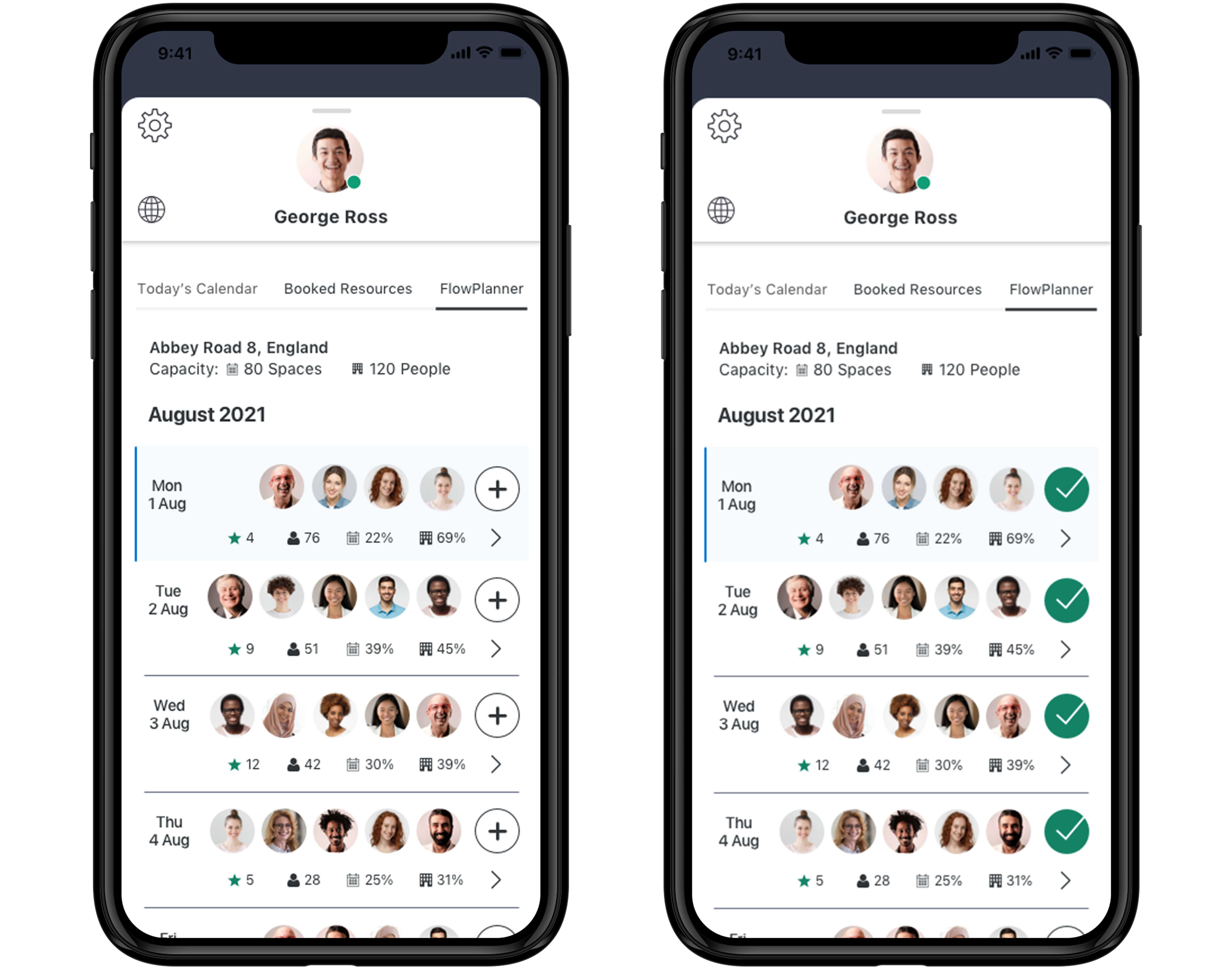 FlowPlanner App, week booking