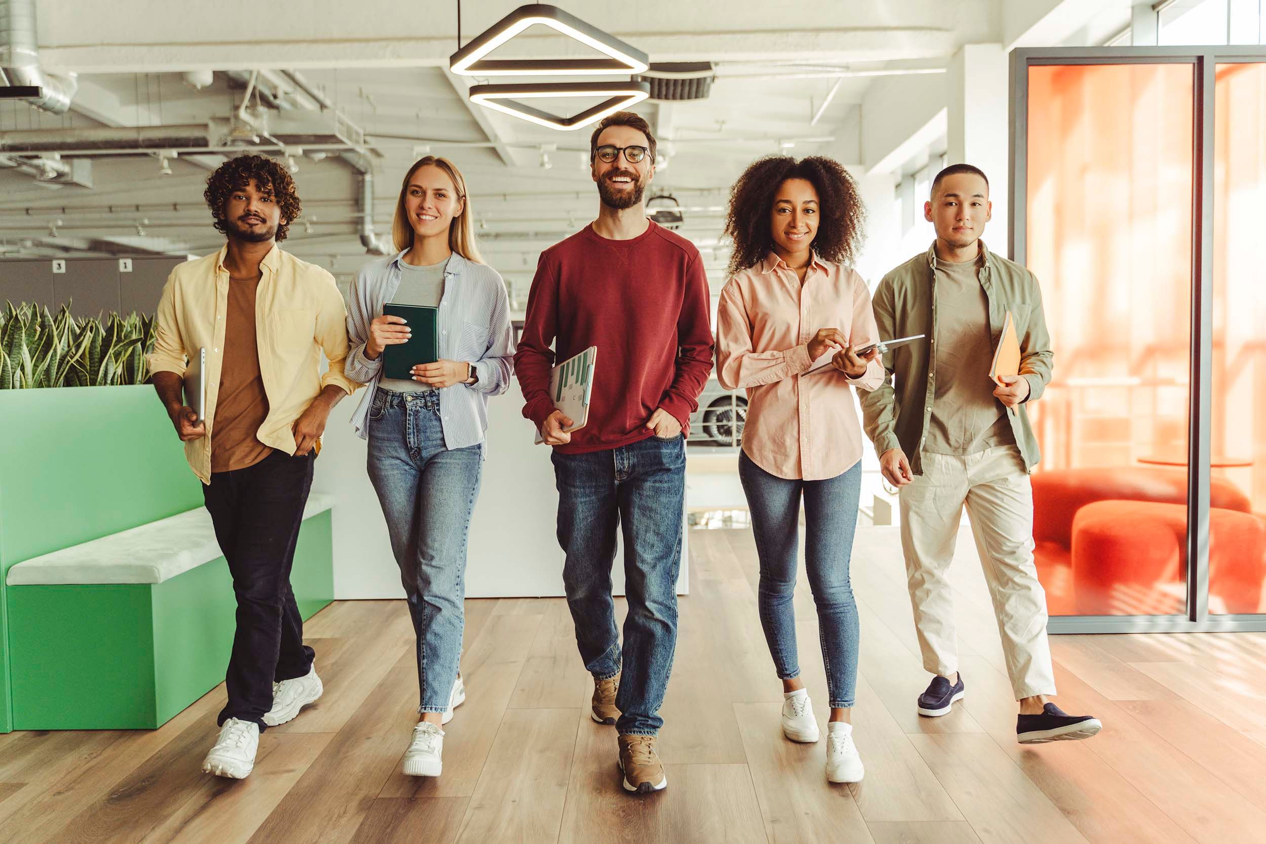 colleagues walking in corridor