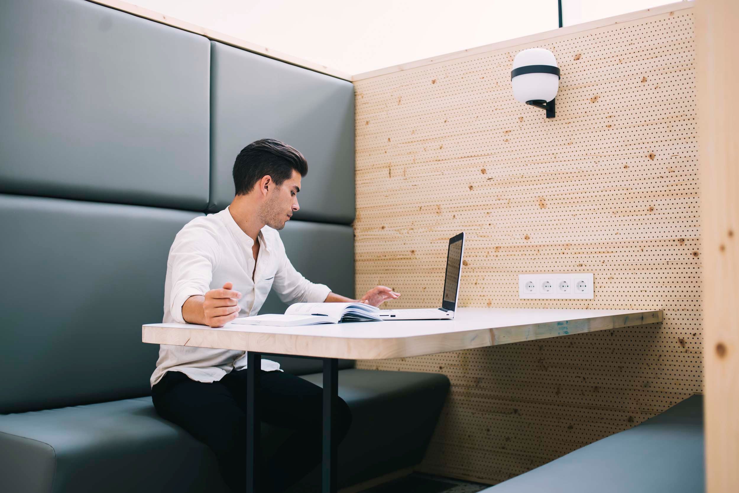 man working in office area