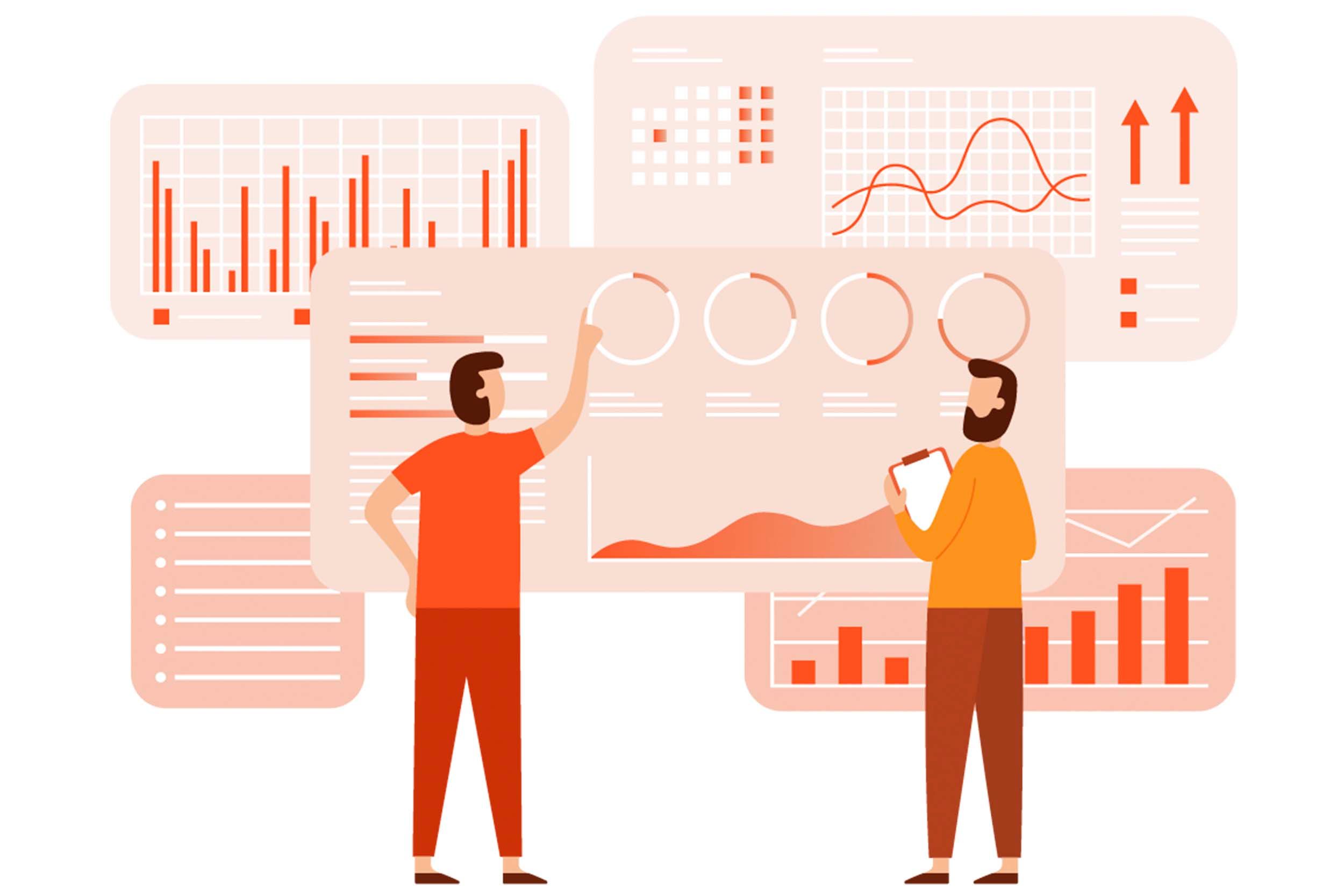 men looking at analytics