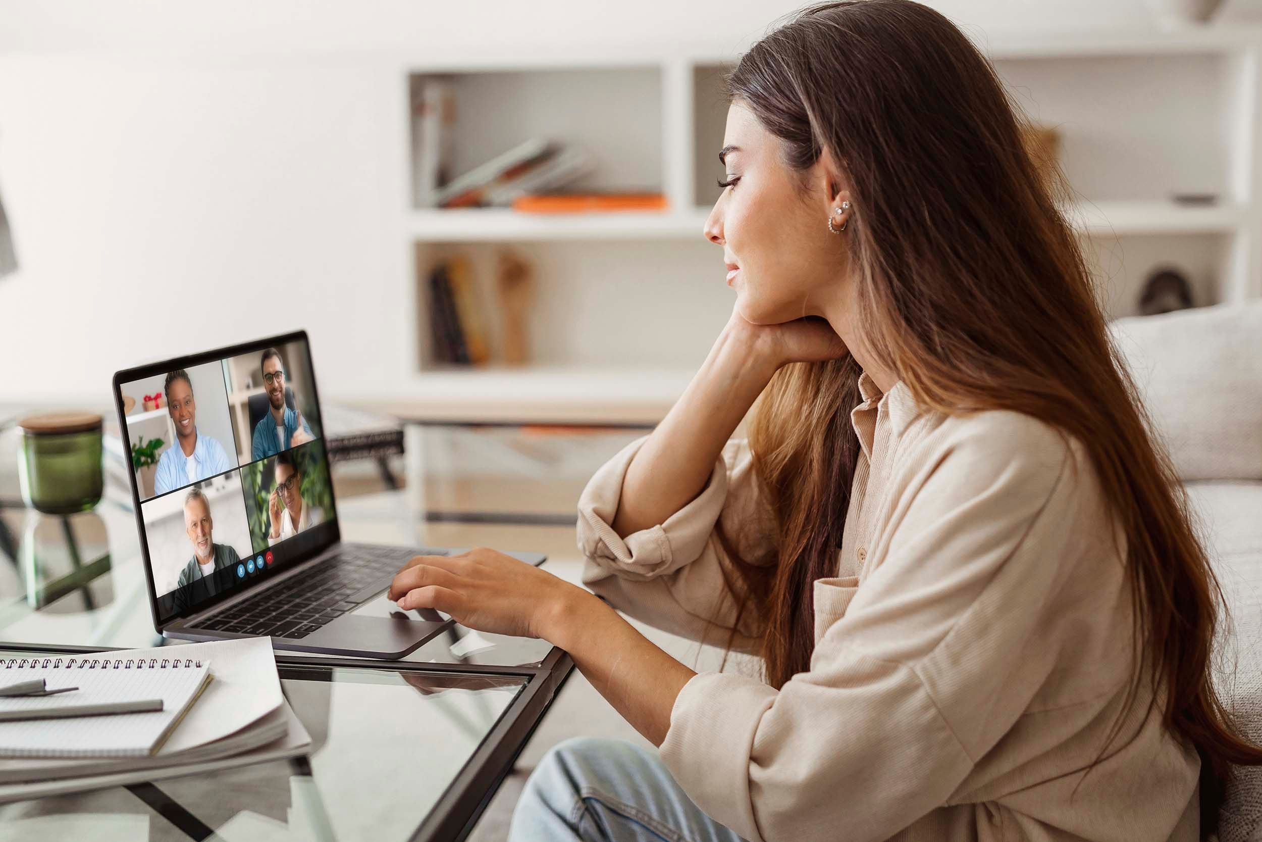 woman in a video call working from home